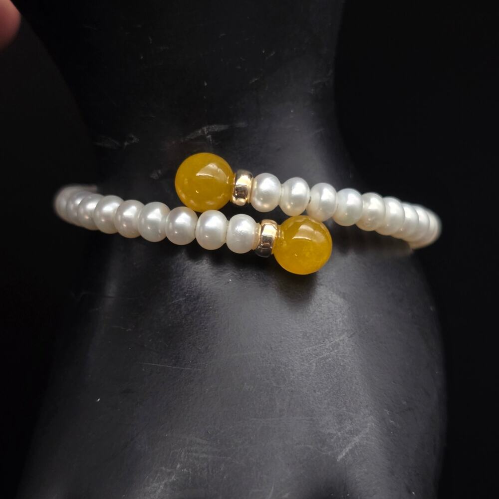 Cultured Pearl Wrap By Pass Bracelet Yellow Citrine Bead Tips
